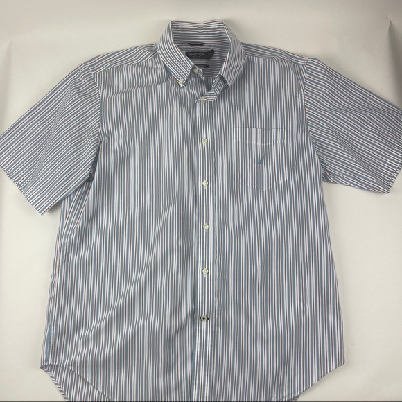Nautica Mens Button Down Shirt Blue White Stripe L - Picture 3 of 7